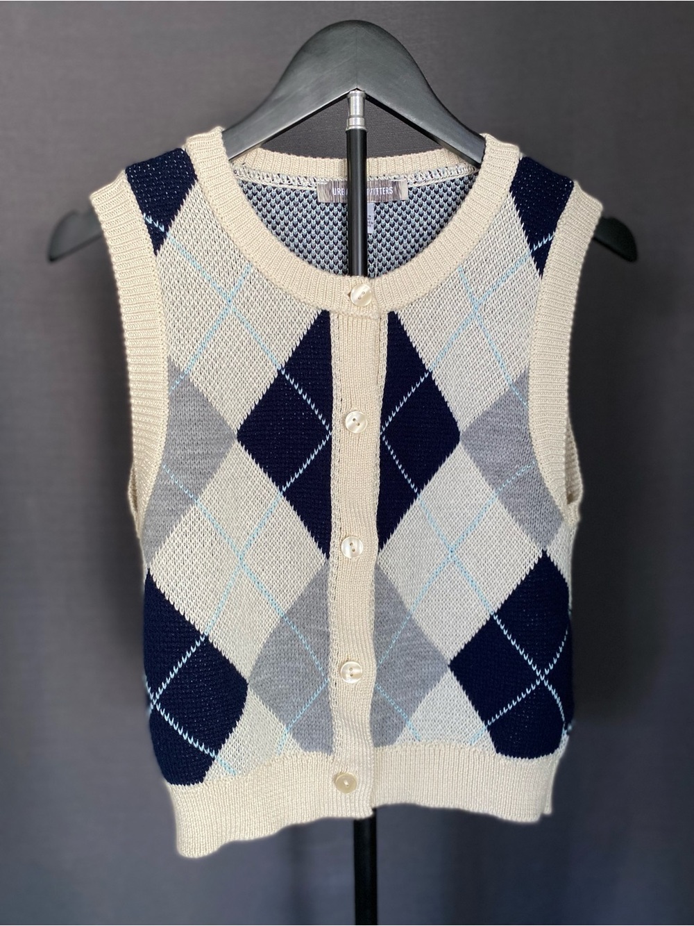 Urban Outfitters Women’s Knit Vest Small Argyle Button Down Acrylic Cotton